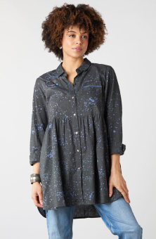 Sariska Button-Down Long-Sleeve Tunic - Fossil/Periwinkle 