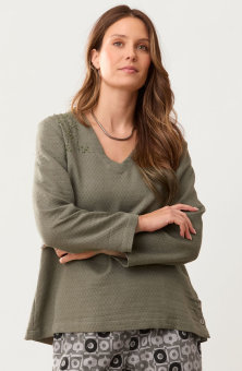 Deepa V-Neck Matelassé Top - Herb