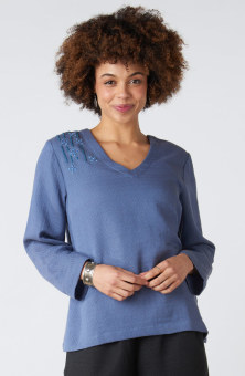 Deepa V-Neck Matelassé Top - Periwinkle