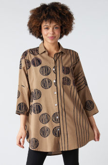 Product Image of Mandvi Button-Down Oversized Shirt - Shale/Black