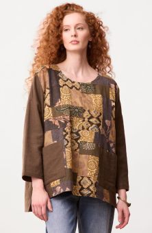 Sanija Upcycled Patchwork Boxy Top - Walnut/Multi/Chindi