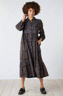 Kashmira Button-Front Maxi Shirt Dress - Black/Multi