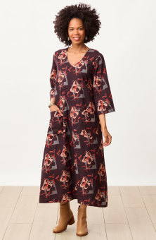 Zarine Natural Dye V-Neck Dress - Black/Multi