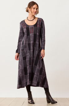 Supriya Jersey A-line Long-Sleeve Midi Dress - Black/Slate