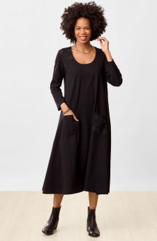 Supriya Jersey A-line Long-Sleeve Midi Dress - Black