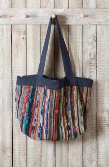 Recycled Yarn Handwoven Chindi Ellora Bag - Dark denim/Multi
