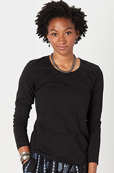 Cotton Lycra Knit Long-Sleeve Layering Tee - Black