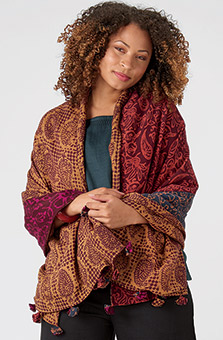 Reversible Shawl - Dark redwood/Multi