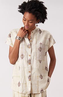 Pranay Shirt - Natural/Curry leaf