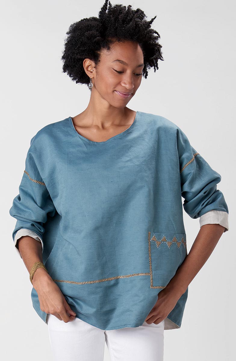 Reversible Woven Sweatshirt - Flax/River