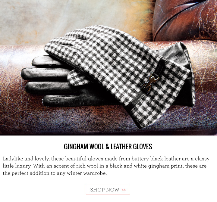 Gingham Wool & Leather Gloves