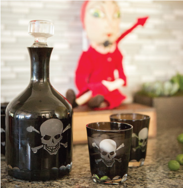 Over the Hill Skeleton Decanter & Glasses