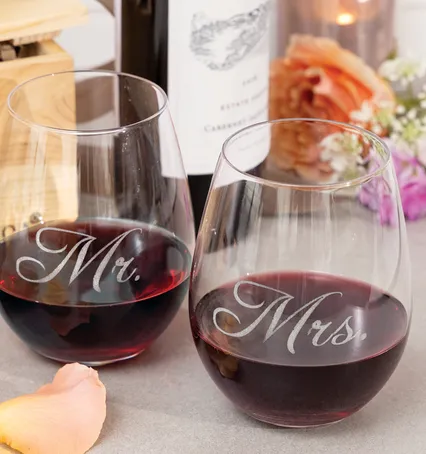 Happy Couple Etched Wine Glasses - Wedding Gifts