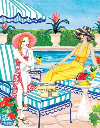 Sunlit summer pool illustration