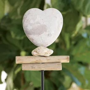 Travertine Heart Garden Stake