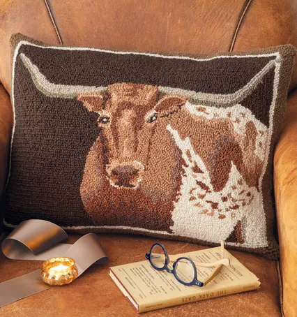 Looped Wool Longhorn Pillow - Gifts For The Home