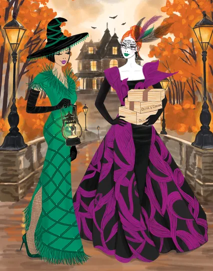 Halloween fashion illustration with Olive & Cocoa gift crates