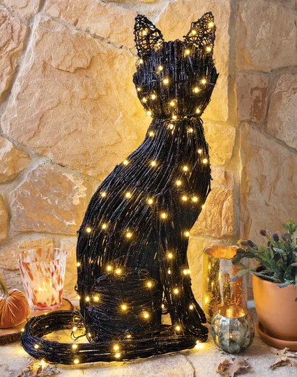 Lit Feline Vine Sculpture