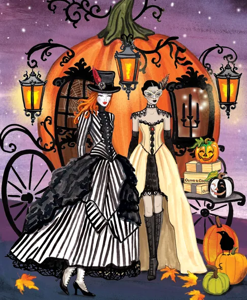 Olive & Cocoa Halloween carriage illustration