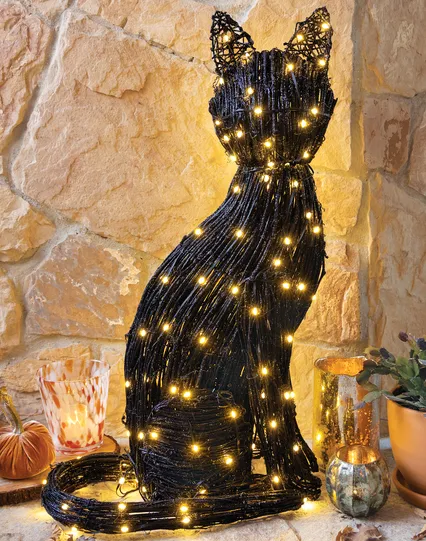 Lit Feline Vine Sculpture