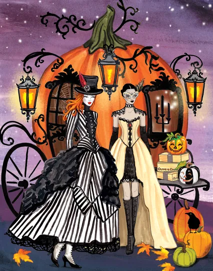 Olive & Cocoa Halloween carriage illustration
