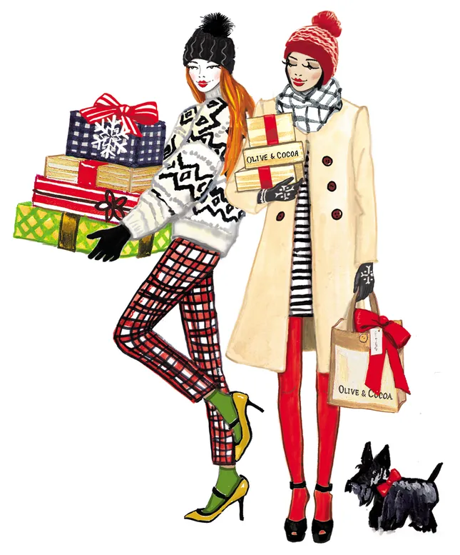 Olive & Cocoa holiday shopping illustration