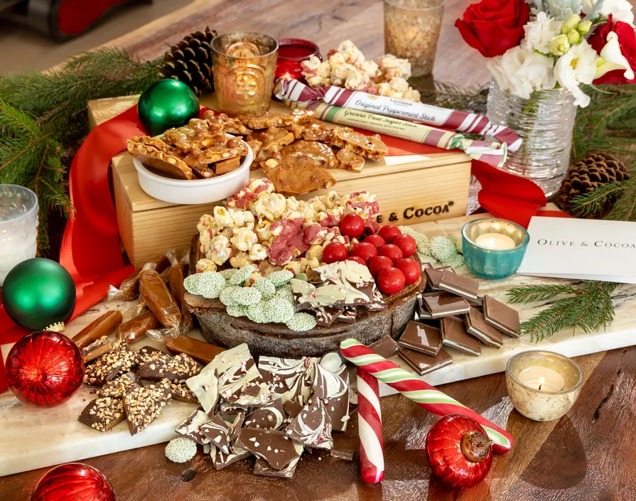 Holiday gourmet gift crate with charcuterie and sweets
