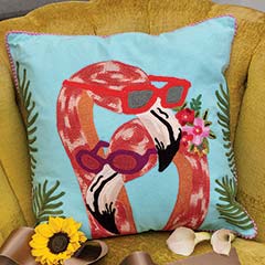 Flamingo Love Embroidered Pillow
