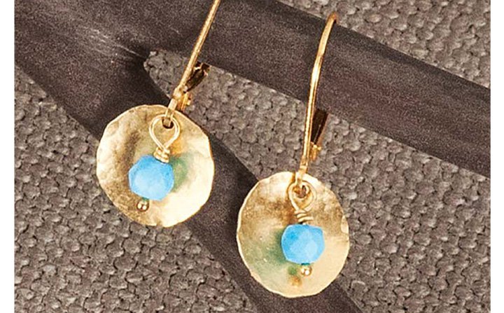 Hammered Gold and Turquoise Earrings