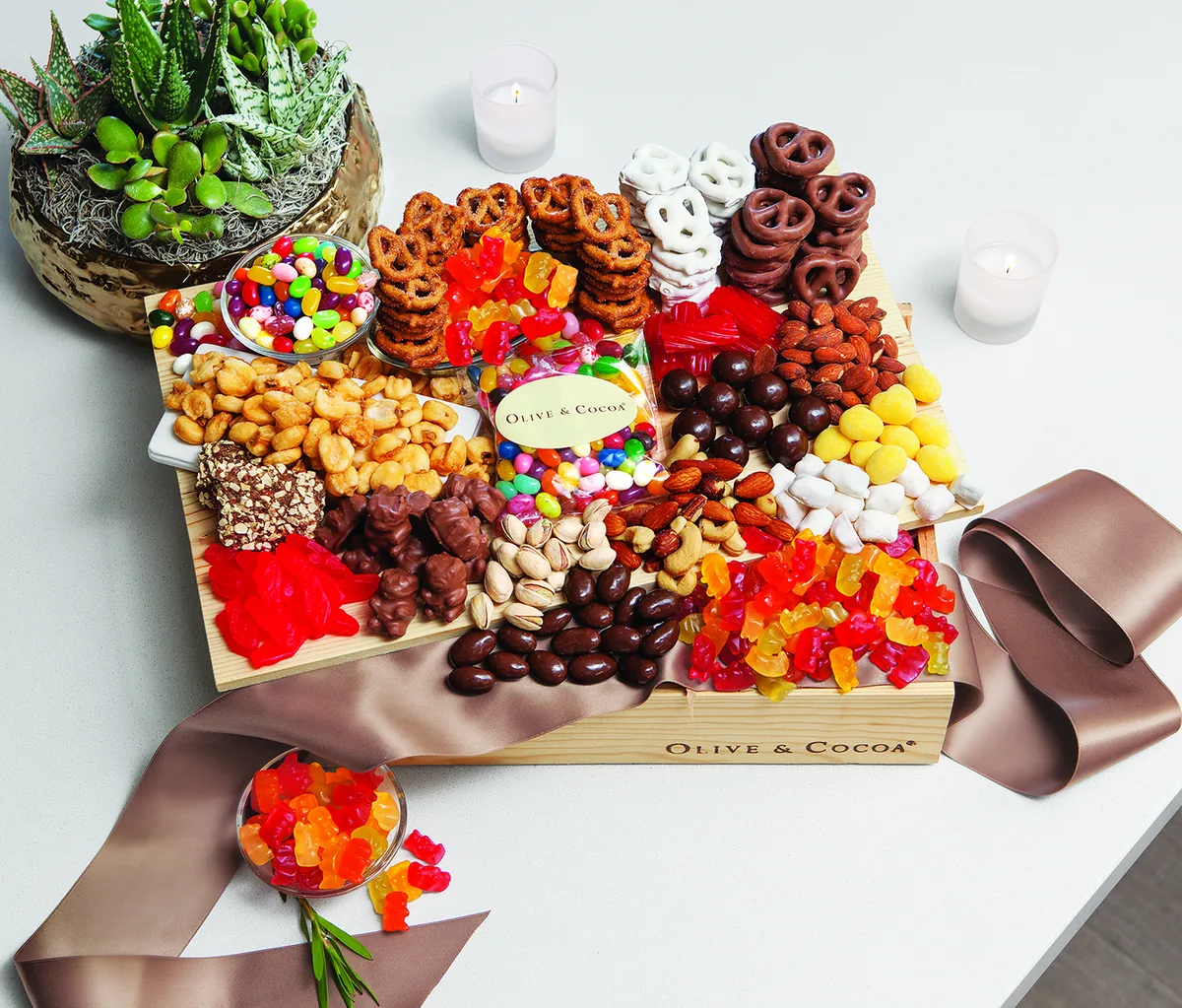 Treats For The Team crate filled with pretzels, nuts, gummy bears, and chocolates