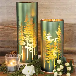 Lit Evergreen Lanterns