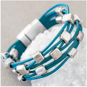 Teal Leather Beaded Cuff