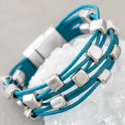 Teal Leather Beaded Cuff