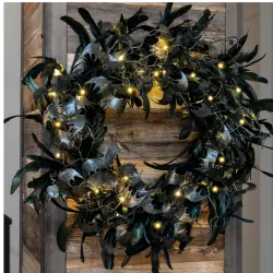 Bat & Feather Lit Wreath