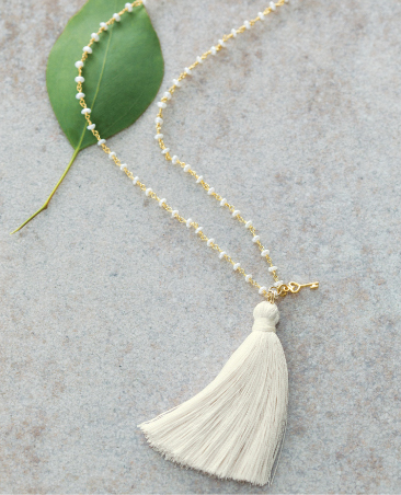 White Tassel & Key Necklace