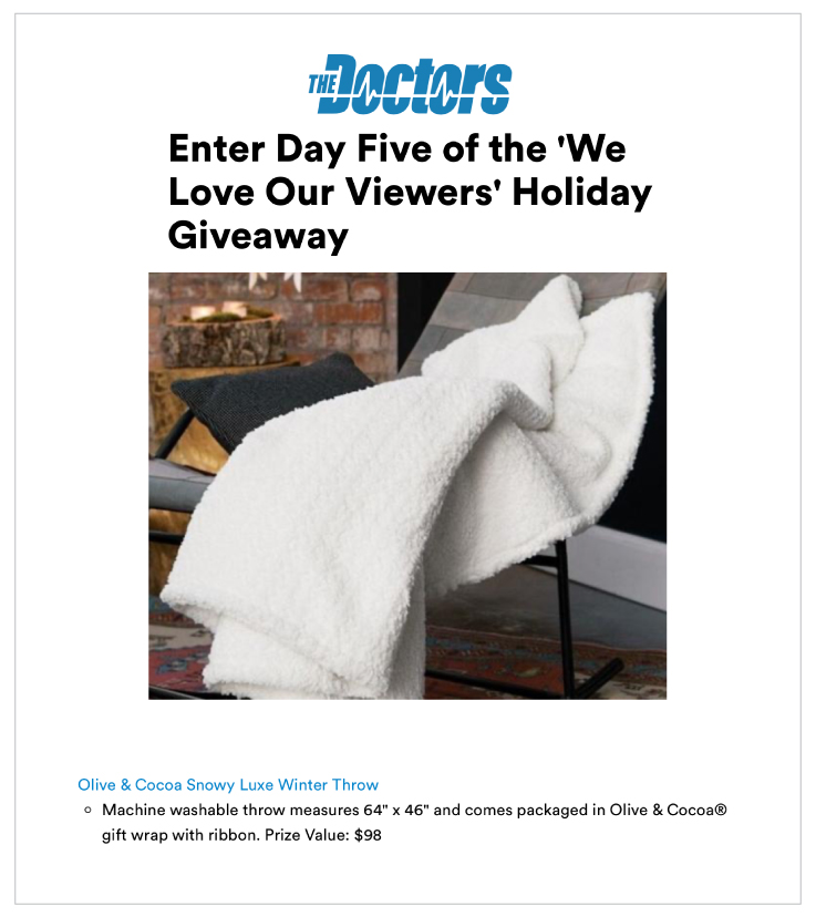 Our Snowy Luxe Winter Throw is Featured on TheDoctorsTV.com.