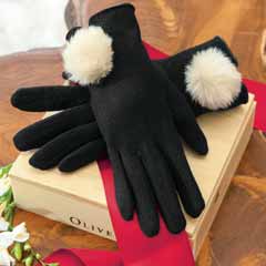 Black & Cr&egraveme Pom Gloves