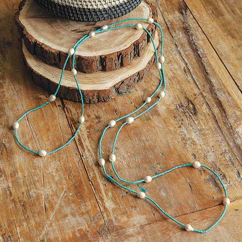 Turquoise & Pearl Wrap Necklace