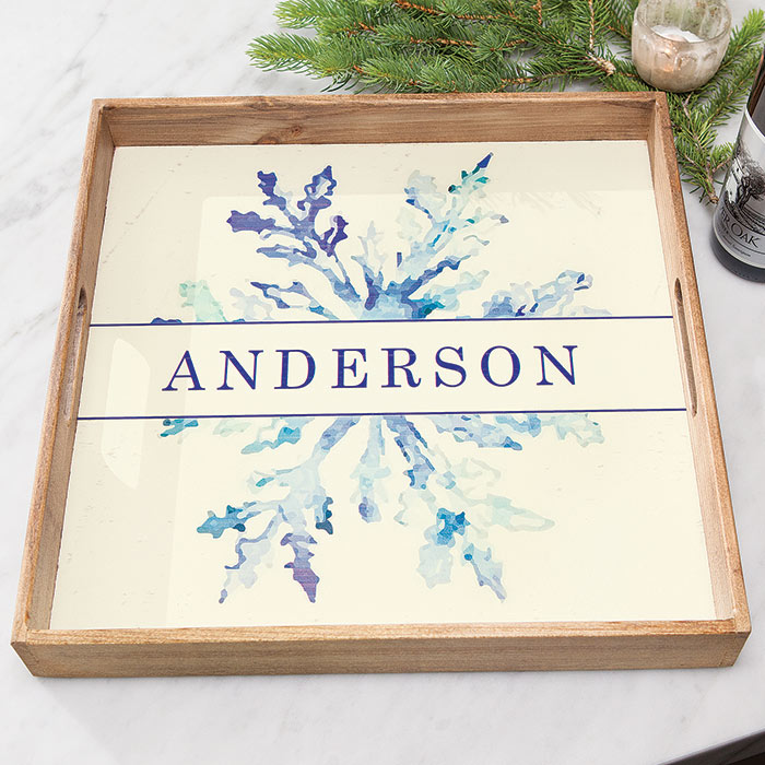 Watercolor Snowflake Personalized Tray