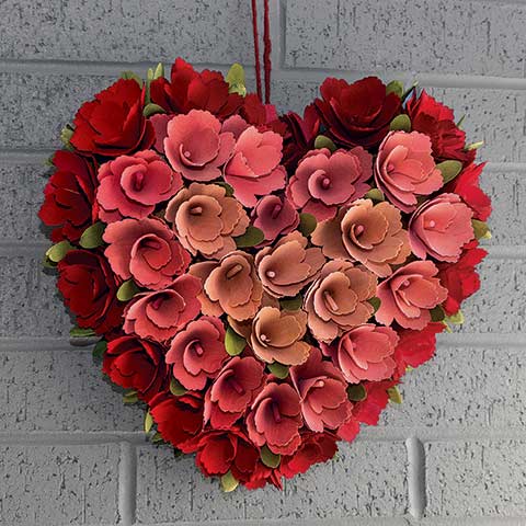 Wood Rosette Heart Wreath