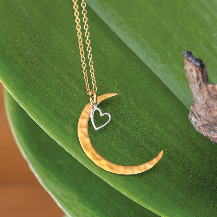 Crescent Moon & Heart Necklace