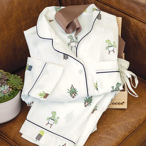 Succulent Embroidered Pajamas
