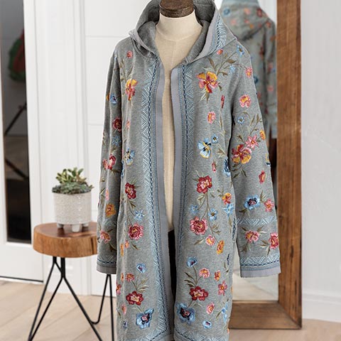Embroidered Floral Hooded Cardigan