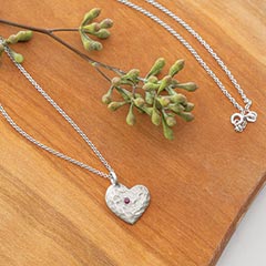 Hammered Sterling Heart & Ruby Necklace