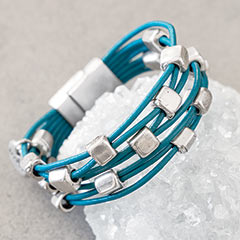 Teal Leather Beaded Cuff