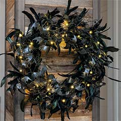 Bat & Feather Lit Wreath
