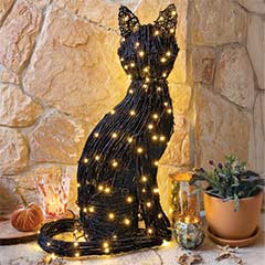 Lit Feline Vine Sculpture