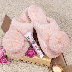Pink Pom Slippers & Lotion