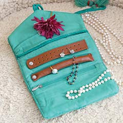 Embroidered Floral Jewelry Roll