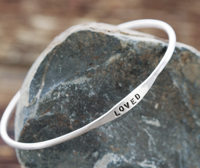 "Loved" Silver Bangle